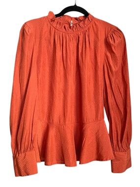 Who What Wear Coral Ruffle-Neck Peplum Blouse - Size MEDIUM